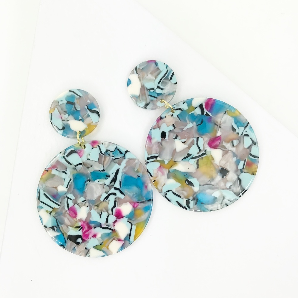 Circle Drop Earrings in Blue - Picture 1 of 8